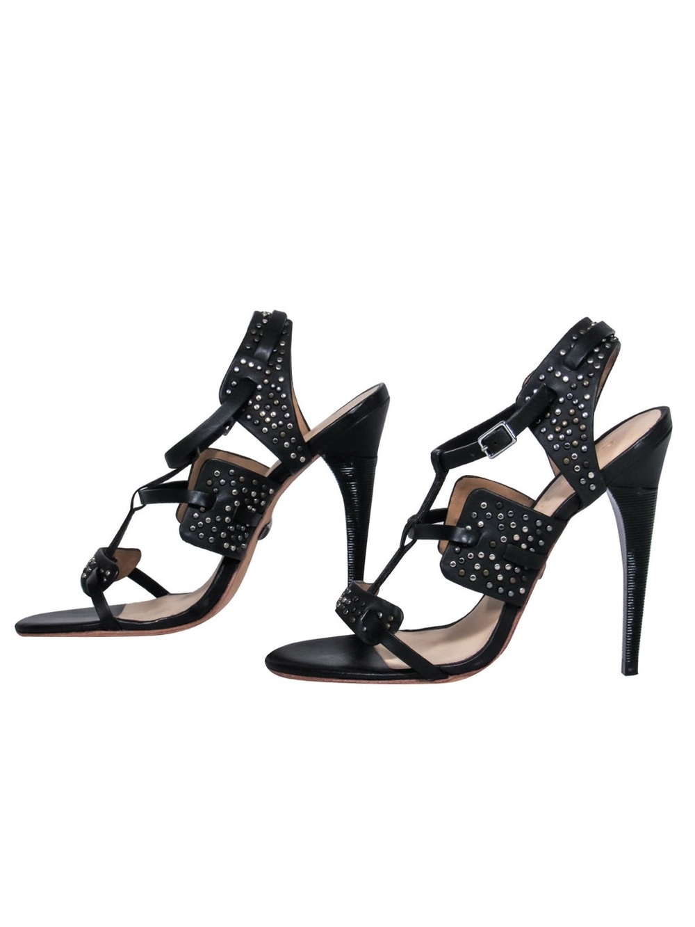L.A.M.B. - Black Leather Strappy Pumps W/ Studded Trim - Picture 2 of 7